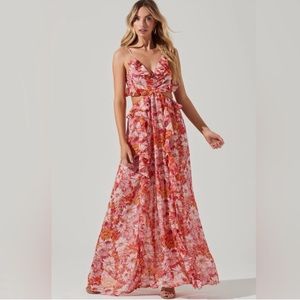 ASTR The Label Palace Floral Cutout Ruffle Maxi Dress - Small